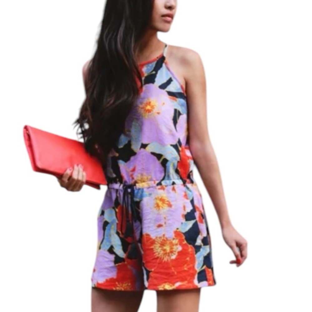 LOFT Petites Full Bloom Romper Jumpsuit Shorts, MP, Floral/Multi